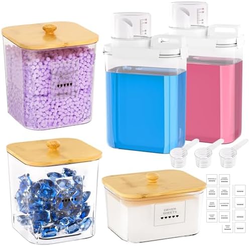 Homde Clear Laundry Detergent Dispenser: Reusable 3+2 Pack with Lids by Homde