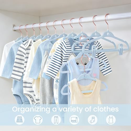 Infant Hangers Velvet, Felt Kids Hangers, 11 in, 50 Pack, Blue - Image 6