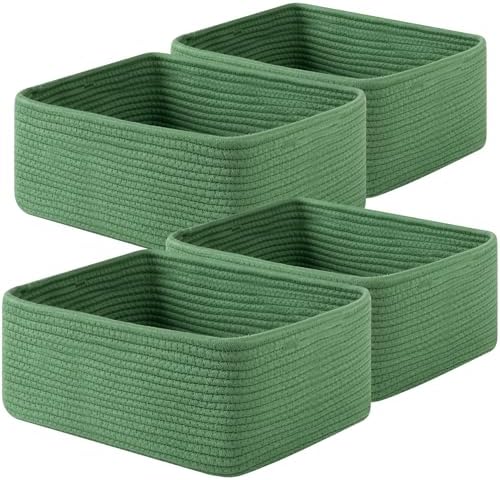 OIAHOMY 4 Pack 14.17 * 11.02 * 6.3IN Storage Baskets for Organizing Shelves, Woven Rope Baskets for Organizing Books, Clothes, Decorative Basket for Living Room, Nursery, Bedroom, Gift Basket, Green by MasterofSpaceOptimization