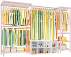 Ulif E10 Clothes Rack（With Stretchable Hanger Rod）Freestanding Clothing Racks for Hanging Clothes，Adjustable Closet Organizer System，Portable Garment Rack 73-97"W x 15" D x 72" H，Max Load 800LBS，Pink by Ulif
