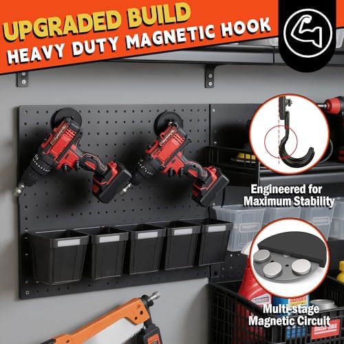 ULIBERMAGNET New Upgraded Garage Magnetic Hooks, 4 Pack Black Heavy Duty Large J Hooks with Magnet, Black Strong Anti-Slip Coating Magnet Hooks for Garden Tools, Ropes,Drill,Metal Cabinet,Pegboard - Image 3