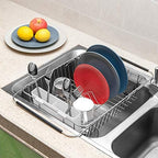 SANNO Dish Drying Rack, Expandable Dish Drainer Over Sink in Sink On Counter with Utensil Silverware Storage Holder, Rustproof Stainless Steel - Image 3