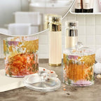 Pretty Chrysanthemum Flower Qtip Holder Waterproof Dustproof Apothecary Jars with Lids For Bathroom Cotton Swabs Makeup Sponges Floss Picks Bath Salts 2 Pack - Image 4
