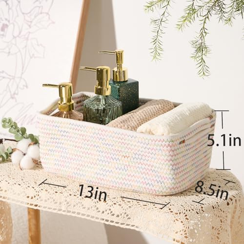 MiniArk Small Storage Baskets for Organizing | Closet Organizer Bins | Shelf Toy Basket | Woven Rope Baskets | Cube Decorative Box | Shallow Basket | 13x8.5x5.1” | 4 Packs Rainbow - Image 3