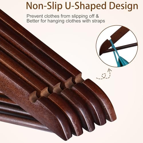 ZENY Wooden Hangers 50 Pack, Solid Wood Hanger with Non Slip Pant Bar - Image 6