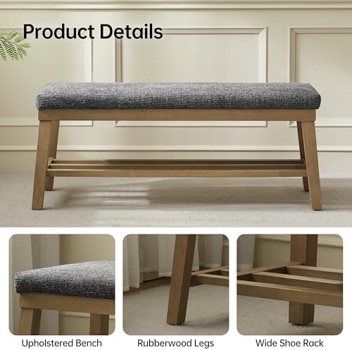 VKNOW Entryway Bench, Storage Shoe Bench with Rubberwood Legs, Black - Image 5