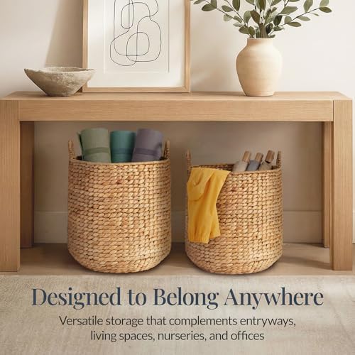 Best Choice Products 2-Piece Round Nesting Baskets W/Handles, Handwoven Water Hyacinth, Plant Holder, Laundry Basket, Storage Organizer, Tote Bins for Bedroom, Living Room, & Laundry Room - Natural - Image 5