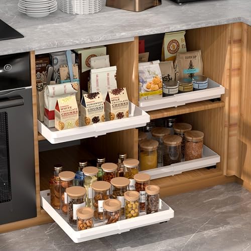 DOMNIU Pull Out Cabinet Organizers Expandable,White,16.9"Depth,4 Pack by DOMNIU