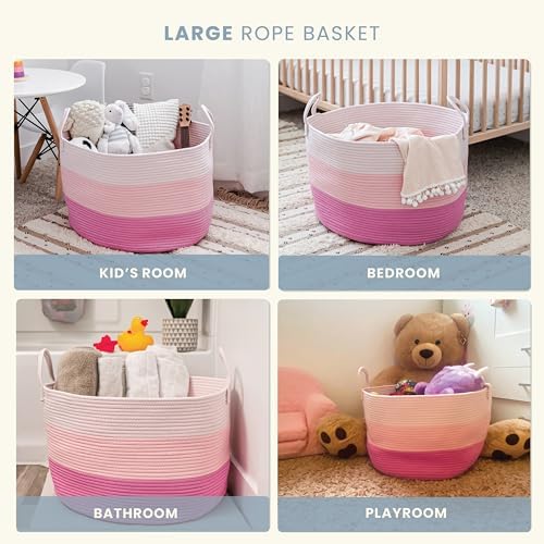 OrganiHaus Round Toy Basket & Blanket Basket, Cotton Rope 20x13" - Image 5