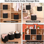 ICERZCZ 11 Inch Cube Storage Bins, Storage Cube Organizer Bins, Woven Cotton Rope Basket for Storage, Storage Baskets for Organizing Shelves, Square Baskets for Toys, Black (Pack of 3) - Image 4