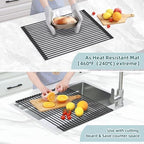 Ohuhu Sink Drying Rack, 20.5" W x 16.1" L Over Sink Roll-Up Dish Drainer - Rolling Foldable Accessories Heat-Resistant Mat Anti-Slip Silicone Coated Multipurpose for Kitchen Counter - Image 3