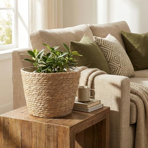 Set of 4 Seagrass Planter Basket, 6" 7" 9" 10" Hand Woven Plant Basket with Waterproof Plastic Liner, Round Natural Flower Pot for Indoor Outdoor Modern Home Decoration, Brown - Image 7