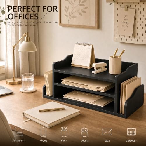 Wood Desk Organizer: File Organizer for Classroom & Office Storage, Black - Image 5