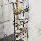 SWTYMIKI Over the Door Shower Caddy - 4 Tier Adjustable Shower Organizer Hanging with Soap Holder, No Drilling Stainless Steel Bathroom Rack Hanging for Body Wash, Shampoo, Soap, Razor, Black by SwtyMiki-TidyHomeSweetLife