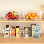 Slideep 14" Large Bin Baskets Stacking Baskets Sturdy Metal Wire Storage Baskets Organization with Handles for Pantry, Kitchen, Closets, Bathroom, Cabinets, Kitchen,White, Set of 3 - Image 4