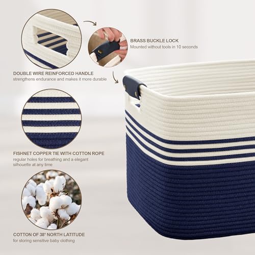 45L Small Woven Laundry Basket Hamper with Leather Handles,Navy - Image 5