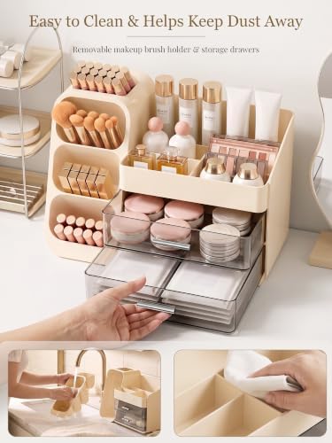 Booklov Large Makeup Organizer for Vanity Countertop, Cream - Image 6