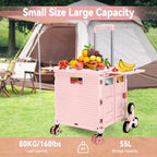 Foldable Utility Cart Portable Crate Rolling Dolly with Telescopic Handle,Can be Pulled diagonally, Magnetic Retractable Lid, 360°Swivel Climbing Wheels for Shopping Carrying Groceries Move Pink - Image 6