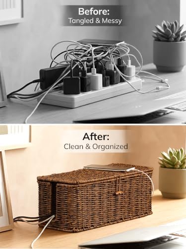 Cable Management Box, Cord Organizer with Lid & Cable Ties - Brown Set - Image 5