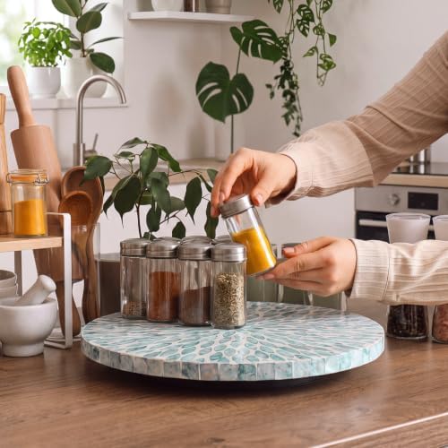 Reallnaive Mother of Pearl Lazy Susan, Round, Blue Floral Petal - Image 5