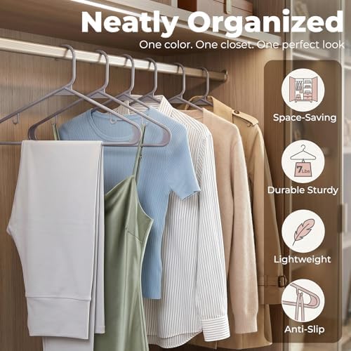 HOUSE DAY Grey Plastic Hangers 60 Pack, Slim Space-Saving Clothes Hangers - Image 2