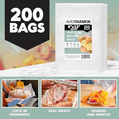 Avid Armor Vacuum Sealer Bags 200 Quart 8x12" For Food Saver, Commercial Grade, BPA Free, Heavy Duty, Pre-cut, for Vac Storage, Meal Prep, Sous Vide, or Dehydrated Freeze Dried Foods - Image 6
