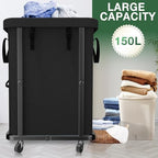 Laundry Basket with Lid,150L Rolling Laundry Hamper with Wheels Black - Image 2