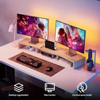 FITUEYES Dual Monitor Stand Riser, Adjustable Length and Angle, Oak - Image 2
