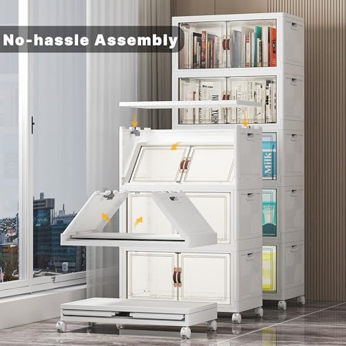 UAMFURI Stackable Storage Bins with Lid, 260QT Plastic Cabinet with Wheels - Image 2