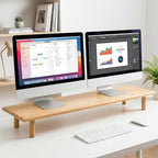Bamboo Dual Monitor Stand Riser, Natural Desk Shelf with Storage - Image 5