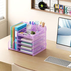 Lavatino 5-Tier Desk Organizer with 2 File Holders, Metal Adjustable Paper Letter Tray for Office or Home Desk Organizers and Accessories | 7 Flexible Dividers Keep Workspace Supplies Neat, Purple - Image 4