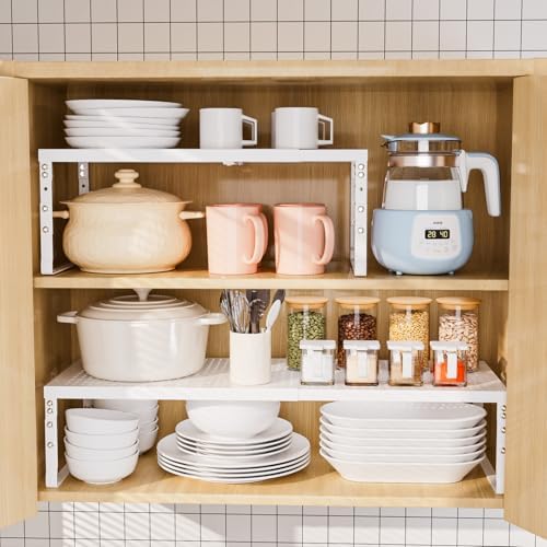 Expandable Adjustable Stackable Multi-Purpose Spice Racks,Metal Storage Rack, Practical Kitchen Pantry Shelves, Countertop for Kitchen, Bathroom, Storage Room & Other Places(1Pack/White,Medium) - Image 6