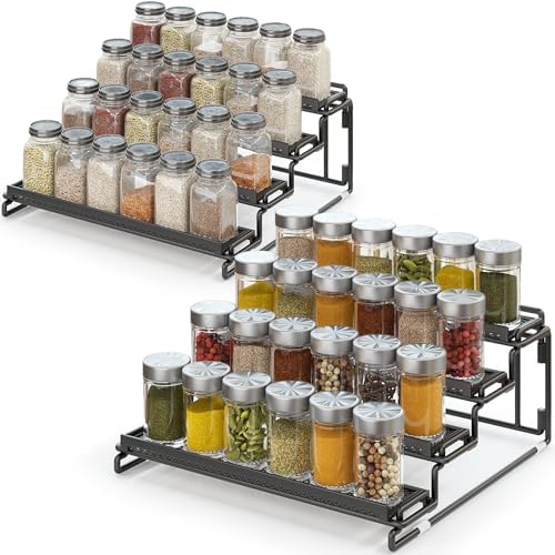 2 Pack Spice Rack Organizer for Cabinet, 4 Tier Black Seasoning Organizer Rack for Inside Cabinets, Countertop, Pantry Storage by GREATLUHENGPING