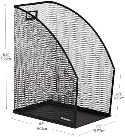 Mind Reader Vertical File Organizers, Desktop File Holders for Folders, Magazines, and Paperwork, Workspace Organizer, Metal Mesh, Set of 2, Black - Image 3