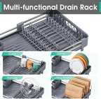 TOOLF Expandable Dish Drying Rack for Kitchen Counter, Standard, Grey - Image 4