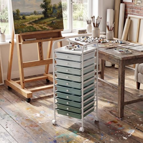 COSTWAY 10-Drawer Rolling Storage Cart, Utility Mobile Trolley - Image 2