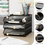 Natwind 3-Tier Stackable Metal Mesh Paper Organizer with Sliding Tray,Black - Image 6