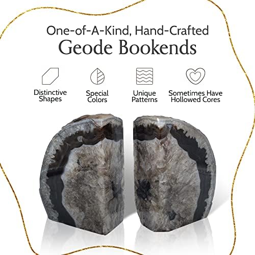 Nature's Decorations A Quality Black Agate Geode Bookends - Heavy Duty with Non-Skid Rubber Bumpers for Shelves, Office, Home Decor - Cool Crystal Stone (1 Pair 4-6 LB) - Image 3