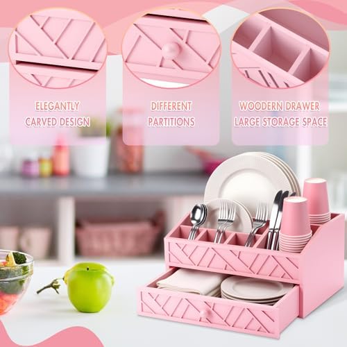 Marsui Wood Paper Plate Dispenser for Countertop, Pink - Image 3