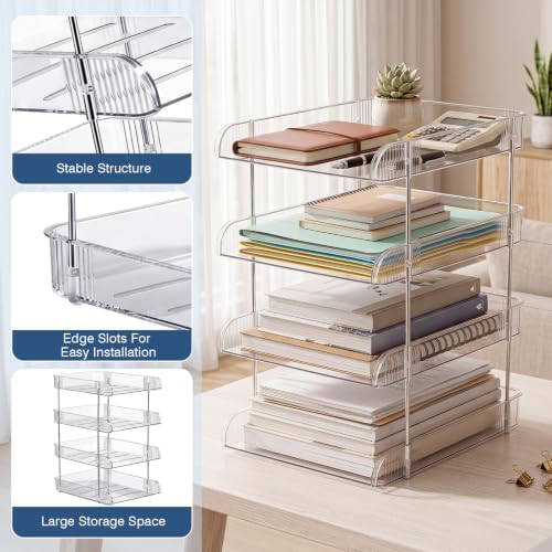 4 Tiers Clear Letter Tray Desk Organizer Paper File Organizers - Image 5