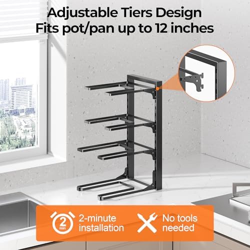 MUDEELA Pot and Pan Organizer Under Cabinet 15.75", 4-Tier Pot Rack, 2 Pack - Image 4