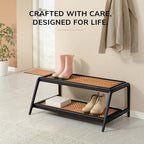 Anji Mountain Heavy Duty Waterproof Wooden Shoe Storage Mat Organizer/Boot Storage Tray Multi Use for Entryway with Coir, Tan Cross Embossed Insert, 2 Tier, Fits 6 Pair (36.5" Wide) - Image 5