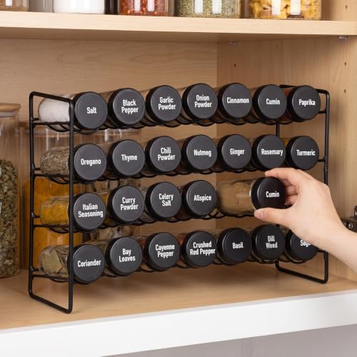 FoldTier Spice Rack Organizer with 28 Spice Glass Jars, 56 Labels, Funnel and Marker Set, Complete Countertop Seasoning Rack Organization for Cabinet, Kitchen Storage, Pantry, Cupboard(Black) - Image 4