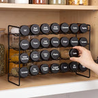 FoldTier Spice Rack Organizer with 28 Spice Glass Jars, 56 Labels, Funnel and Marker Set, Complete Countertop Seasoning Rack Organization for Cabinet, Kitchen Storage, Pantry, Cupboard(Black) - Image 4