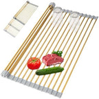 Golden Expandable Roll-UP Dish Drying Rack-Large 304 Stainless Steel Dish Drainer Over The Sink for Kitchen Countertop,Extendable & Rollable & Food Grade (Gold,22.08'x 13.2') by HAYAWEY