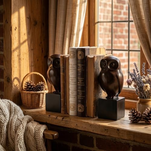 Braxio Decorative Owl Bookends Home Decor - Modern Abstract Black Book Stopper, Heavy Duty Non Slip Animal Book Ends for Shelves & Office Desk, Collectible Gift 4 x 4 x 9.3 Inch - Image 4