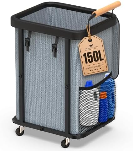 150L Laundry Basket with Wheels,Rolling Basket Hamper with Lid&Handle Gray by Unlockyourhomestoragelife