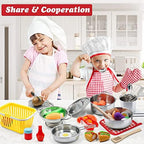 Kids Pretend Play Kitchen Toys Accessories Set, 32pcs Stainless Steel - Image 3
