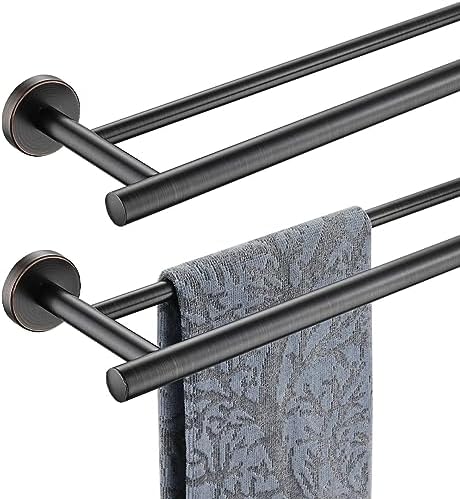 JQK Double Bath Towel Bar, Oil Rubbed Bronze 33 Inch 304 Stainless Steel Thicken 0.8mm Towel Rack for Bathroom, Towel Holder Wall Mount, Useable Length 30 Inch 2 Pack, TB100L30-ORB-P2 by Homeimprovement