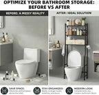GloTika 3-Tier Over Toilet Storage, Anti-Tilt, 64" H, Black, 2 Baskets - Image 7